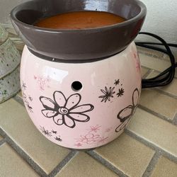 SCENTSY Full Size Wax Warmer Retired Doodle Bud Pink & Brown Flowers
