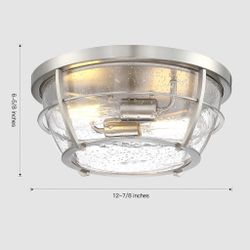 13 in. 2-Lights Brushed Nickel Transitional Flush Mount with Frosted Glass Shade and No Bulbs Included
