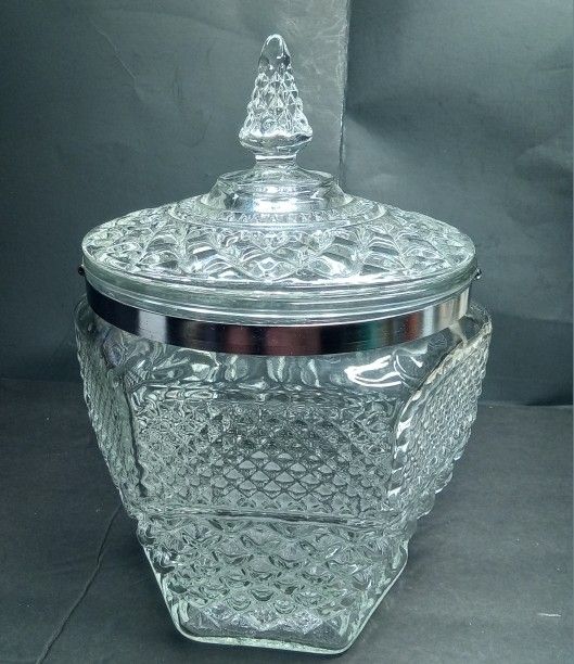 VTG Anchor Hocking Wexford Glass Diamond Ice Bucket Cookie Jar Canister With Lid