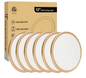 12 Inch Ceiling Light Fixture, Dimmable 0.67 Inch Super Slim, 24W 5CCT Round Ceiling Light for Laundry, Bedroom, 12 Inch 3Pack Gold