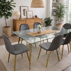 Gray Gold Dining Table Set For 6-8 People