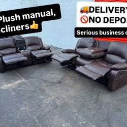 Beautiful Plush Modern Theater Recliner couch Set W Cupholders &charging Ports
