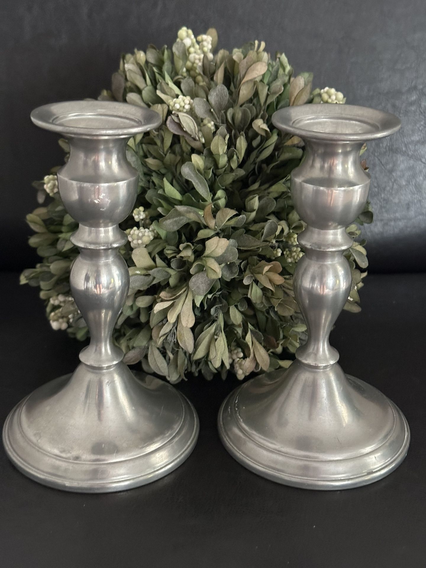 WEB Pewter 1960's Weighted Candle Stick Holders 7" Pair.