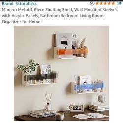 Modern Metal 3-Piece Floating Shelf, Wall Mounted Shelves with Acrylic Panels, Bathroom Bedroom Living Room Organizer for Home