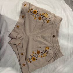 ROMWE cream floral embroidered corduroy short
