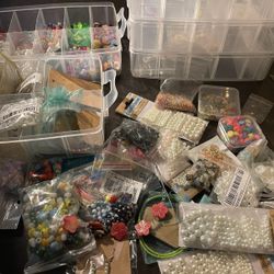 Large Lot Of Jewelry Supplies, Beads, Genuine Stones, Glass Beads, Glass Pearls And Lots Of Jewelry Making Pieces + 6 Tier  Tower Retail $160