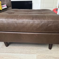 Dark Brown Leather Ottoman by Article 