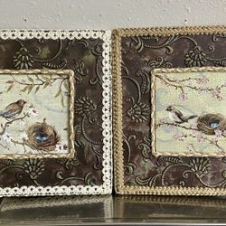 2 Farmhouse Tin & Twine Framed Bird and Nest Art Prints
