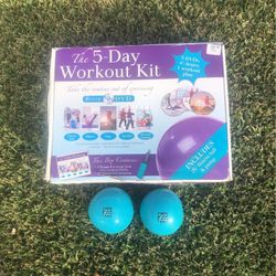 The five day workout kit I never used +2, 2 pound exercise balls