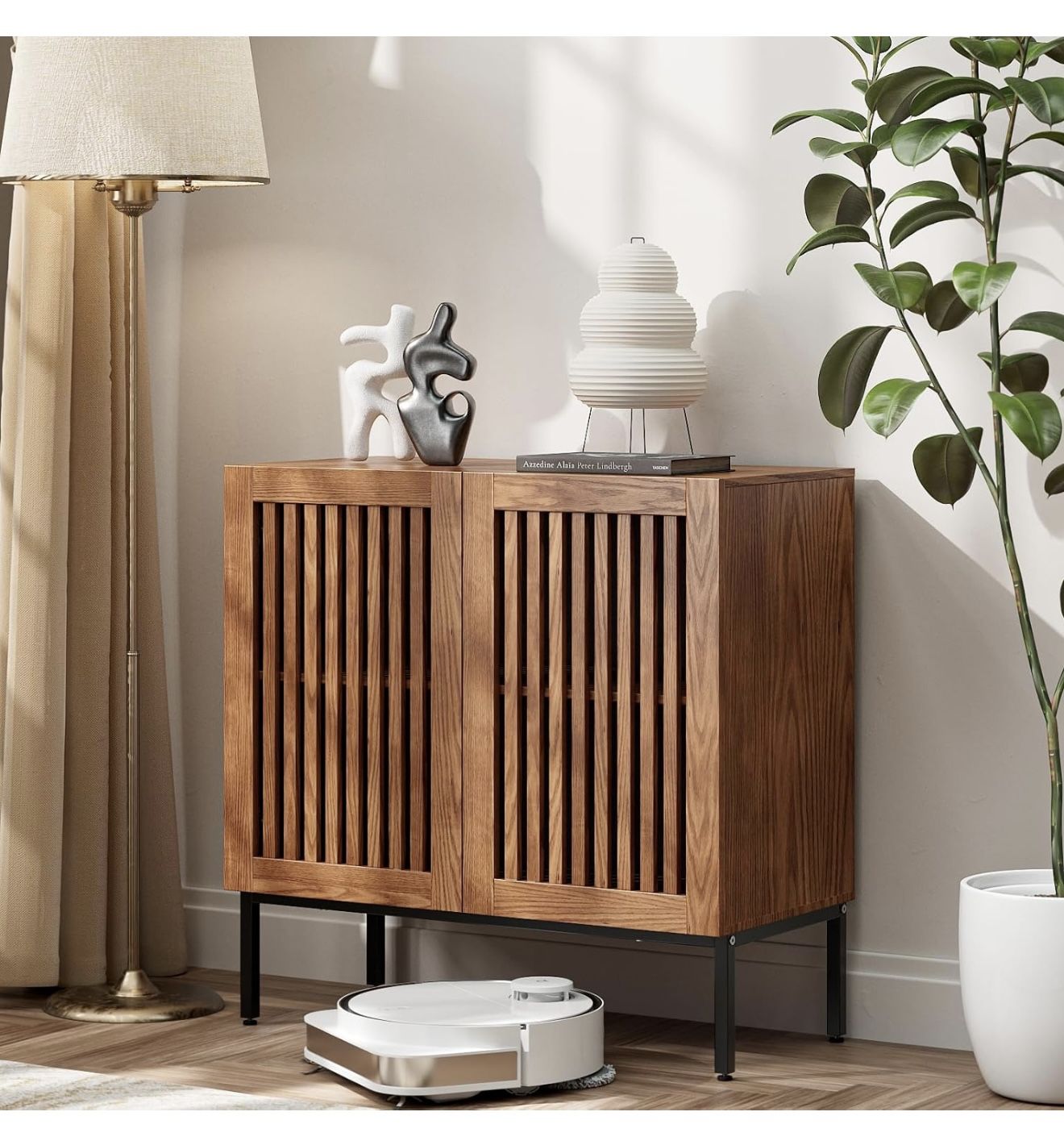 Storage Cabinet, Modern Coffee Bar with Adjustable Shelf and Metal Base, 32 Inch Wood Multifunctional Console Table for Kitchen, Living (Built)