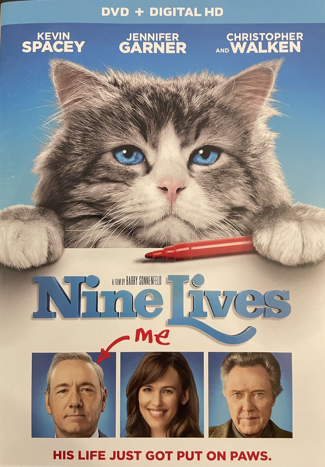 NINE LIVES (DVD-2016) Jennifer Garner + Kevin Spacey + Christopher Walken!