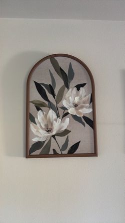 Arched Floral Wall Art in Wood Frame