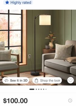 NEW Threshold Downbridge Floor Lamp Black/Tan w/ Linen Shade - $100 Retail