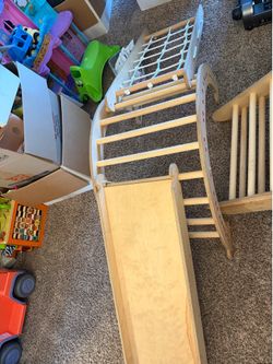 wooden Montessori-style indoor climbing set