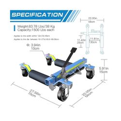 LARBANKE Car Dolly (1 piece ),Capacity 1500LBS Hydraulic Car Wheel Dolly Jack with Foot Pedal and Steel Rollers,Wheel Dolly Jack with Unique Reflectiv