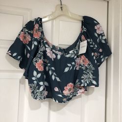 NEW Blue Floral Offshoulder Cropped Blouse