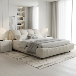 Trosa Luxury King Upholstered Platform Bed with Oversized Cushion Headboard