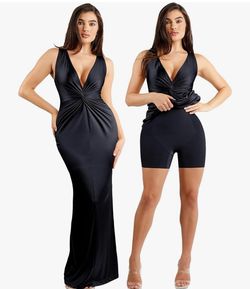Shine Deep V-Neck Bias Twist Hourglass Maxi Dress