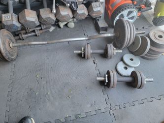 Cast Iron Weight Set with Curl Bar and Dumbbells