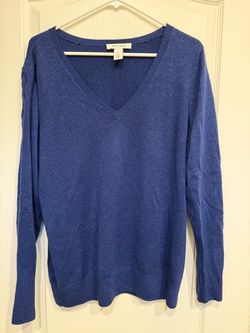 Blue V-Neck Knit Sweater