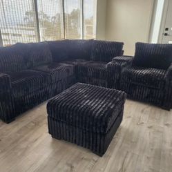 🛋️ NEW!! USB Sectional Corduroy Grey/Black/Brown  L Shaped Sofa STILL IN 📦 🛋️