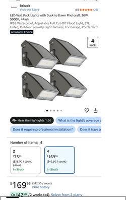 Bekada 30W LED Wall Pack Lights 4-Pack