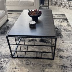 Metal Black And Dark Brown Coffee & End Table 
