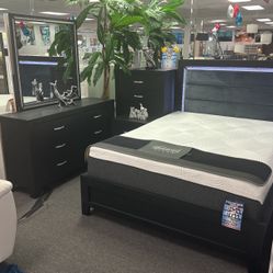 Gorgeous Black 5pc Bedroom Furniture Set With LED Lighting On Sale👍