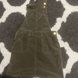 Girls 7/8 Olive Green Velvet Overall Dress 