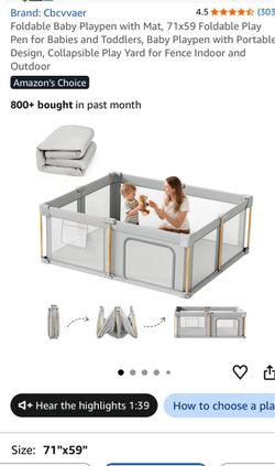 Cbcvvaer Foldable Baby Playpen with Mat 71x59
