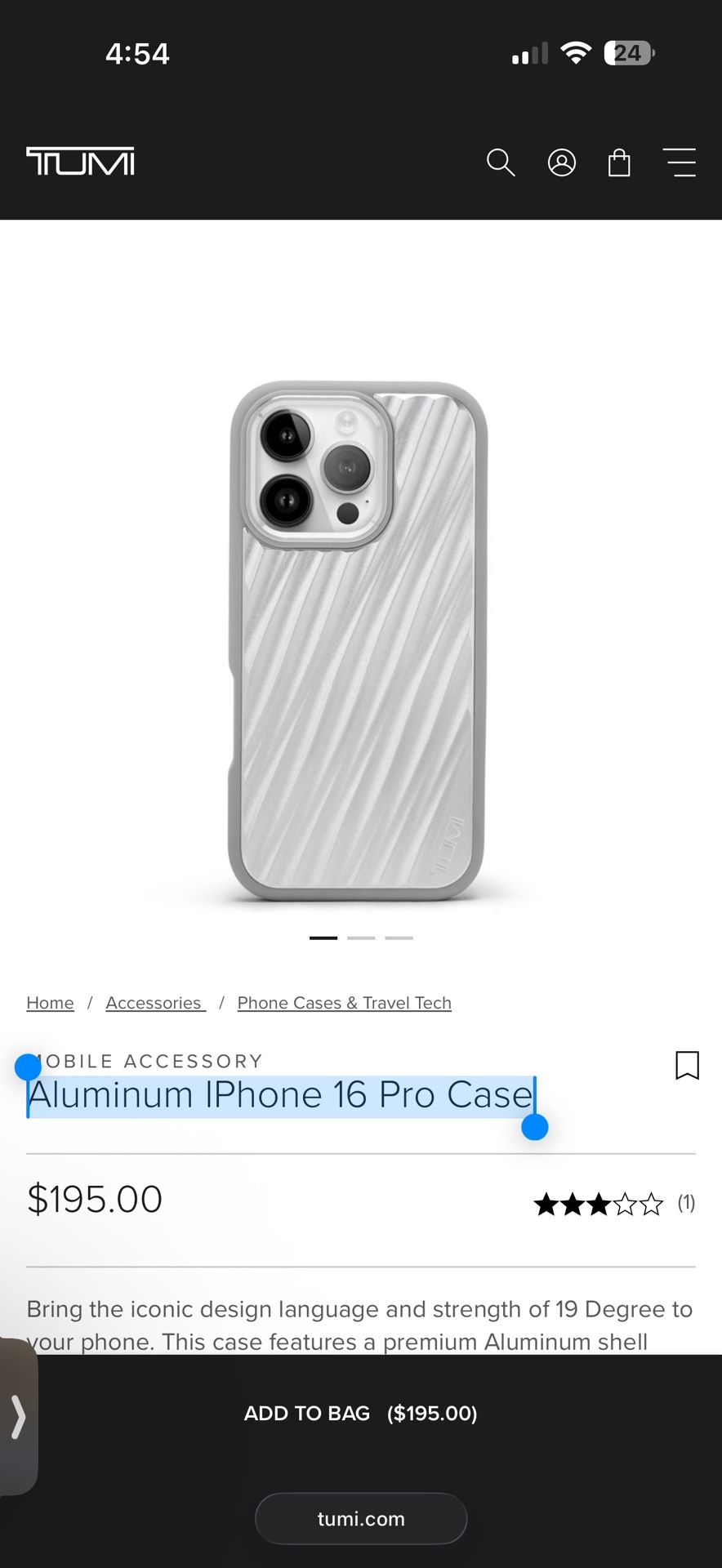 Brand New Tumi iPhone 16 Pro Aluminum Case  