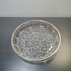Vintage German Lead Crystal Divided Serving Tray With Silver Ring