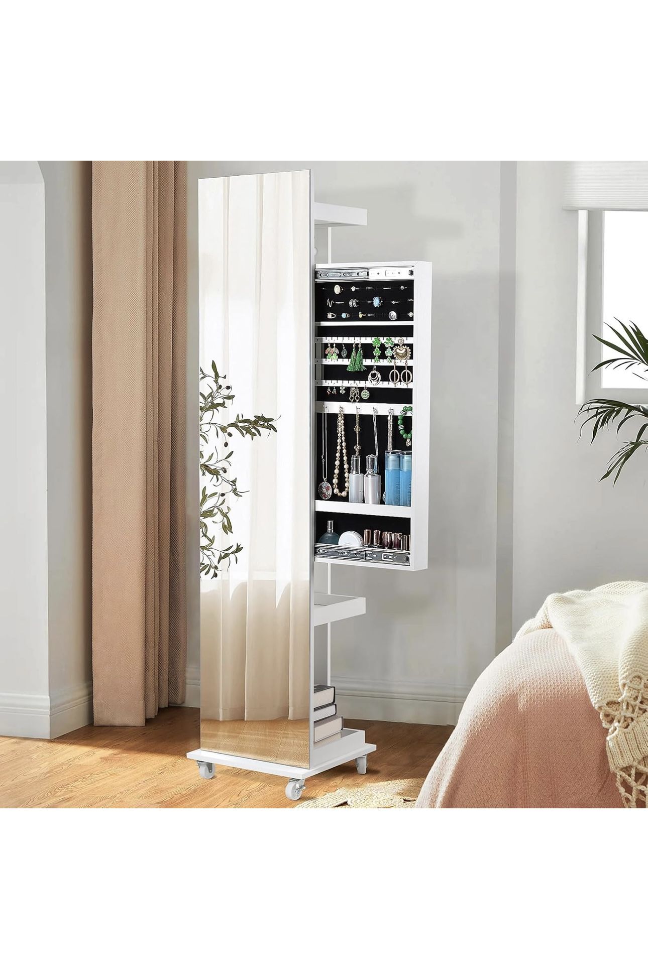 360° Mirror Jewelry Cabinet w/ Storage (Assembly Required)