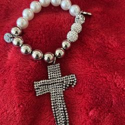 Rhinestone cross bracelet