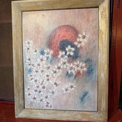 Mid Century 1966 Oil On Canvas Almond Blossom