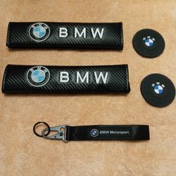 2pcs. Seat Belt Cover For BMW With 2 BMW Coasters and BMW Key Chain