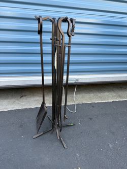 Heavy Duty Fireplace Tool Set w/ Stand – Wrought Iron – 1 Piece Missing