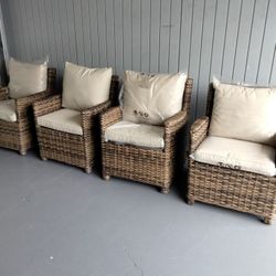 4 outdoor patio woven club chairs with cushions