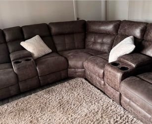 Brown Leather Sectional Sofa with Recliners