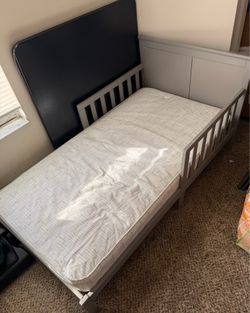 Gray Toddler Bed and Mattress