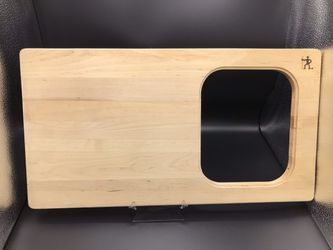 NEW KITCHEN CUTTING BOARD-Over-the sink cutting board with cutout for collapsible bowl or strainer