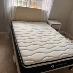 Full Size Bed Frame, Mattress And End Table