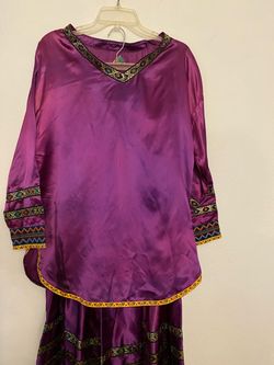 Purple Satin Traditional Embroidered Two-Piece Set
