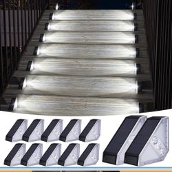 KINKAI 12 Pack Solar Stair Lights, Outdoor Step Light Waterproof Deck Lighting for Outside Garden Front Door Porch Yard Patio Decor (White Light)