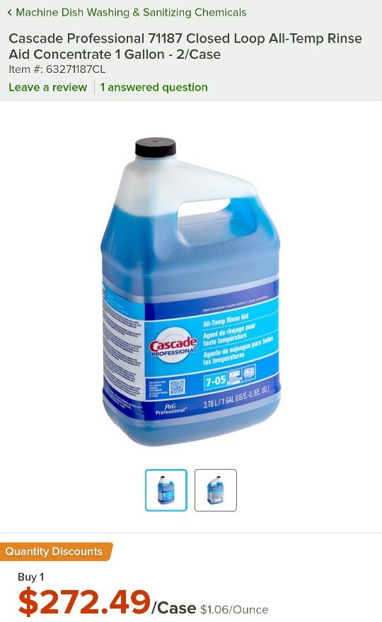 Cascade Professional All Temp Rinse Aid for Commercial Kitchen Dishwashers. SAVE $100.