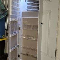 Beautiful Jewelry Box Hangs On Door Or Wall Mount. Mirrored Also Has Lock And Keys