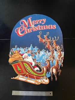 Vtg 1987 Beistle Co Die Cut Double Sided Merry Christmas Santa & Deer