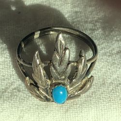 Sterling Silver & Turquoise Chief Leaf Ring Size 11