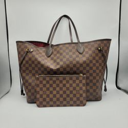 Louis Vuitton Neverfull MM Damier Ebene Tote with Pouch
