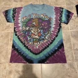 Liquid Blue Alice Wonderland Tie Dye Shirt Men’s M Mad Hatter Cheshire Cat Faded